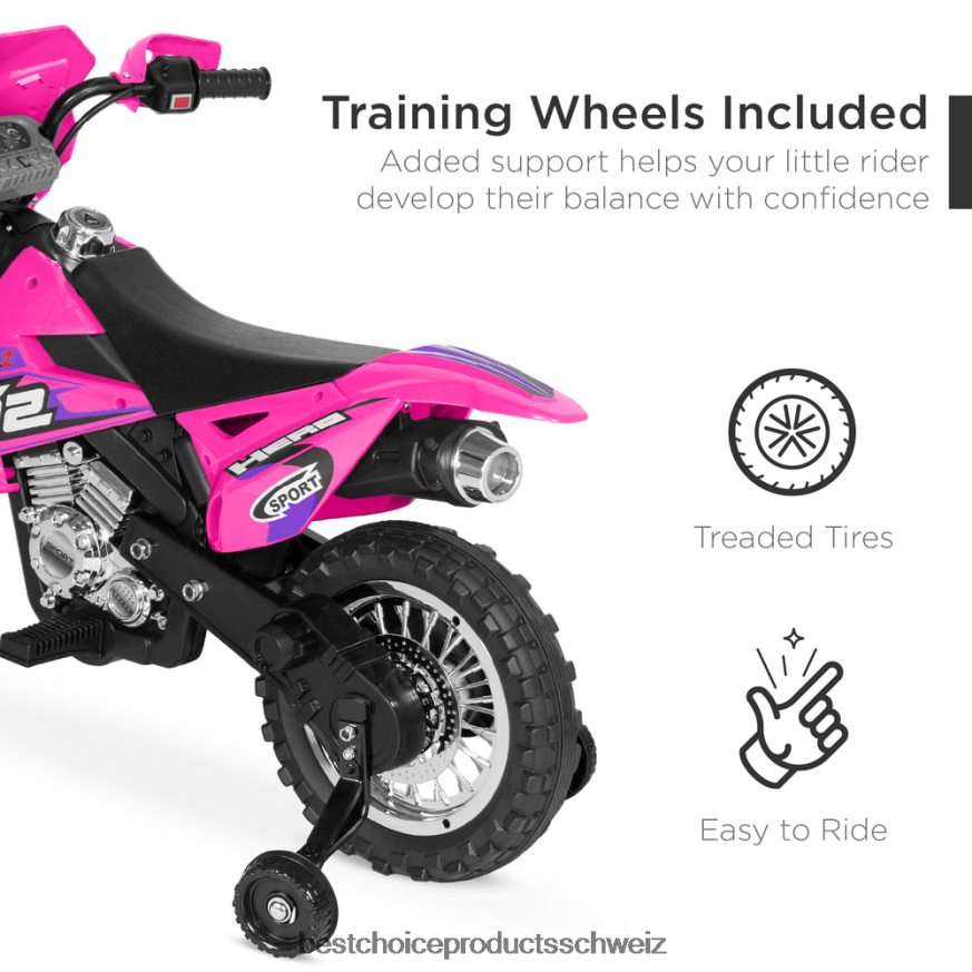 Best Choice Products 6-V-Elektro-Aufsitzmotorrad für Kinder mit Stützrädern, Lichtern und Musik heißes Rosa 2JD022522