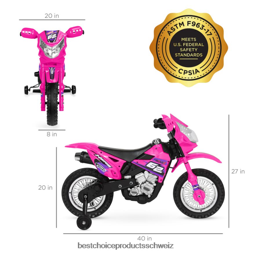 Best Choice Products 6-V-Elektro-Aufsitzmotorrad für Kinder mit Stützrädern, Lichtern und Musik heißes Rosa 2JD022522