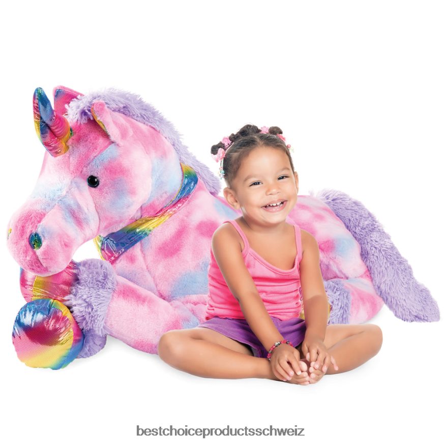 Best Choice Products Extra großes, lebensgroßes Plüsch-Regenbogen-Einhorn-Stofftier für Kinder mit weichem Fell Batikfärbung 2JD022288
