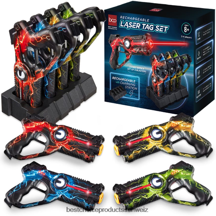 Best Choice Products Set mit 4 wiederaufladbaren Laser-Tag-Blastern mit Dockingstation, keine Westen erforderlich Mehrfarbig 2JD022274