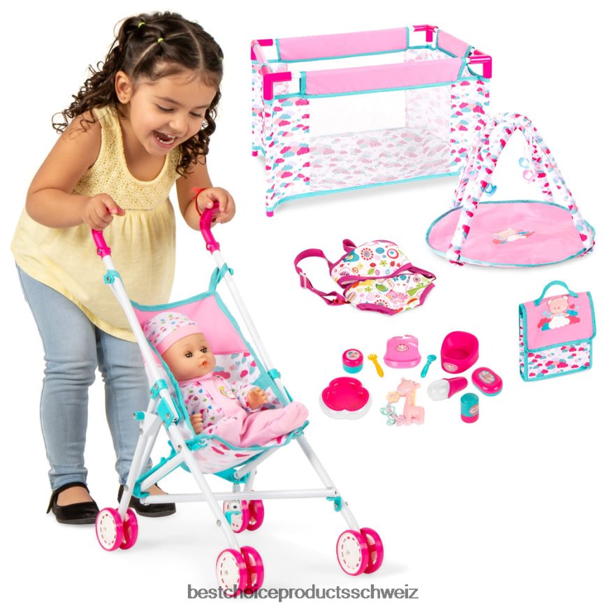 Best Choice Products 15-teiliges 13,5-Zoll-Rollenspielset für Neugeborene mit Puppen und Zubehör Rosa 2JD022323