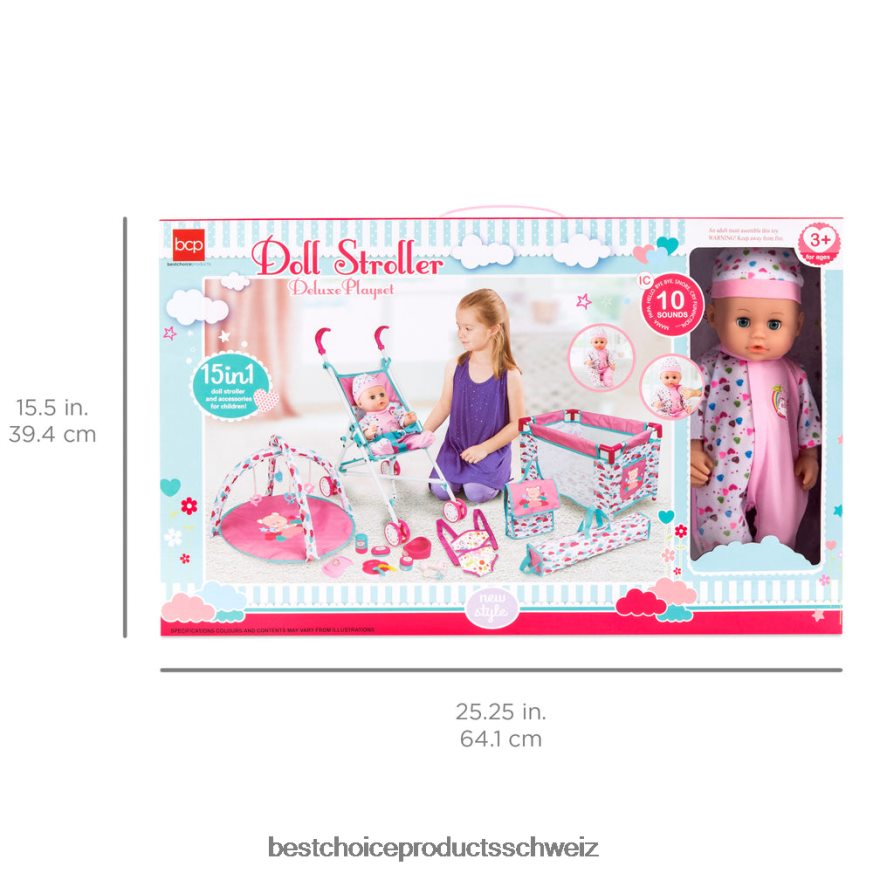 Best Choice Products 15-teiliges 13,5-Zoll-Rollenspielset für Neugeborene mit Puppen und Zubehör Rosa 2JD022323