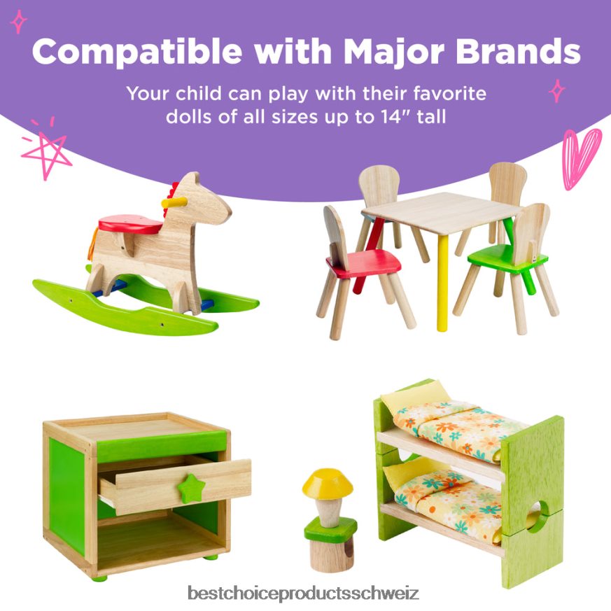 Best Choice Products 3-stöckiges Puppenhaus aus Holz, großes offenes Herrenhaus mit 5 Zimmern, 17 Zubehörteilen Mehrfarbig 2JD022528