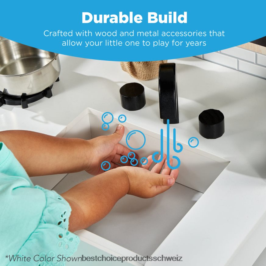 Best Choice Products Kinder-Bauernhaus-Spielküche mit Tafel, Ablageregalen und 5 Zubehörteilen abgeschrägtes Rosa 2JD022300