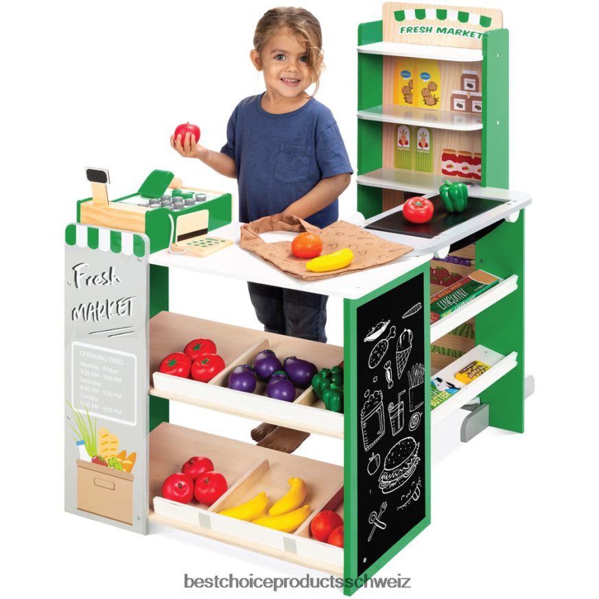 Best Choice Products Kinder tun so, als ob sie ein Spielzeugset im Supermarkt und im Supermarkt mit Zubehör spielen würden Grün 2JD022308