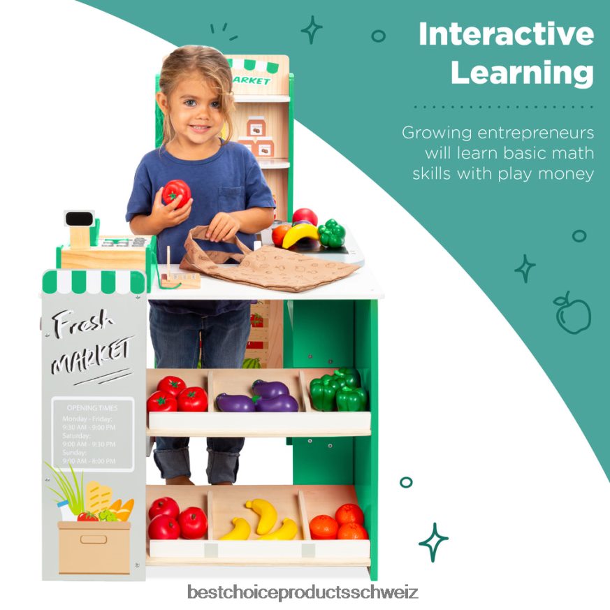 Best Choice Products Kinder tun so, als ob sie ein Spielzeugset im Supermarkt und im Supermarkt mit Zubehör spielen würden Grün 2JD022308