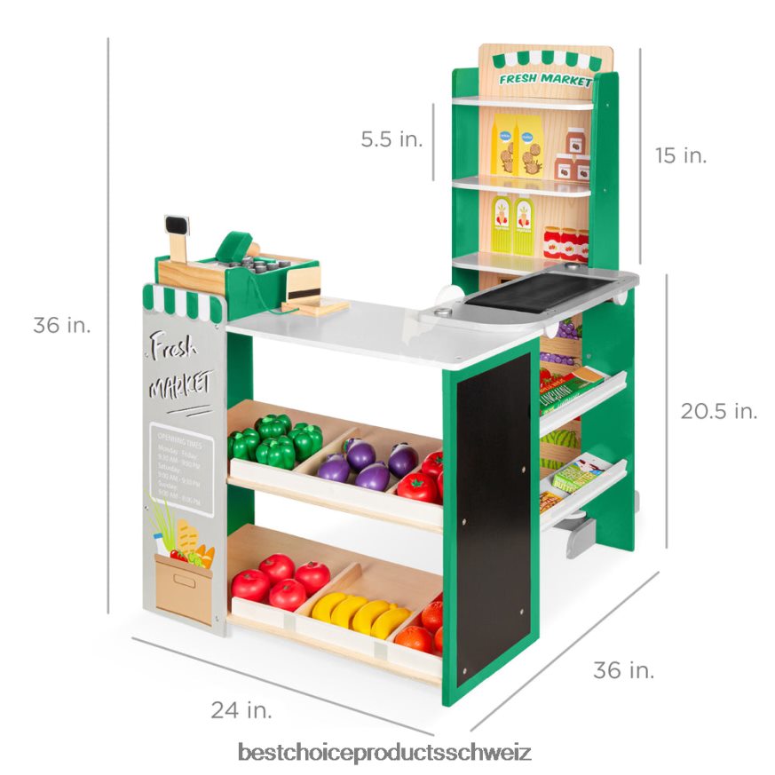 Best Choice Products Kinder tun so, als ob sie ein Spielzeugset im Supermarkt und im Supermarkt mit Zubehör spielen würden Grün 2JD022308