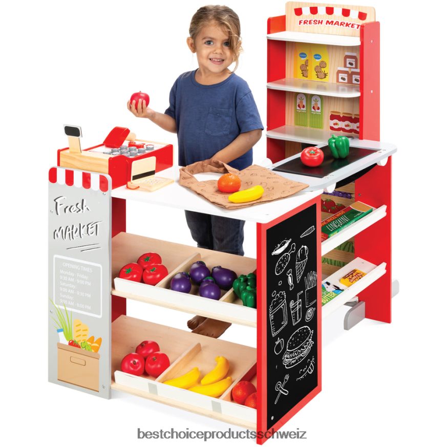 Best Choice Products Kinder tun so, als ob sie ein Spielzeugset im Supermarkt und im Supermarkt mit Zubehör spielen würden Rot 2JD022307
