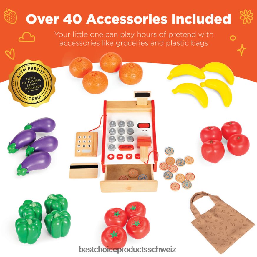 Best Choice Products Kinder tun so, als ob sie ein Spielzeugset im Supermarkt und im Supermarkt mit Zubehör spielen würden Rot 2JD022307