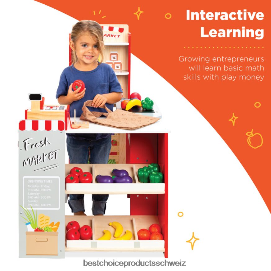 Best Choice Products Kinder tun so, als ob sie ein Spielzeugset im Supermarkt und im Supermarkt mit Zubehör spielen würden Rot 2JD022307