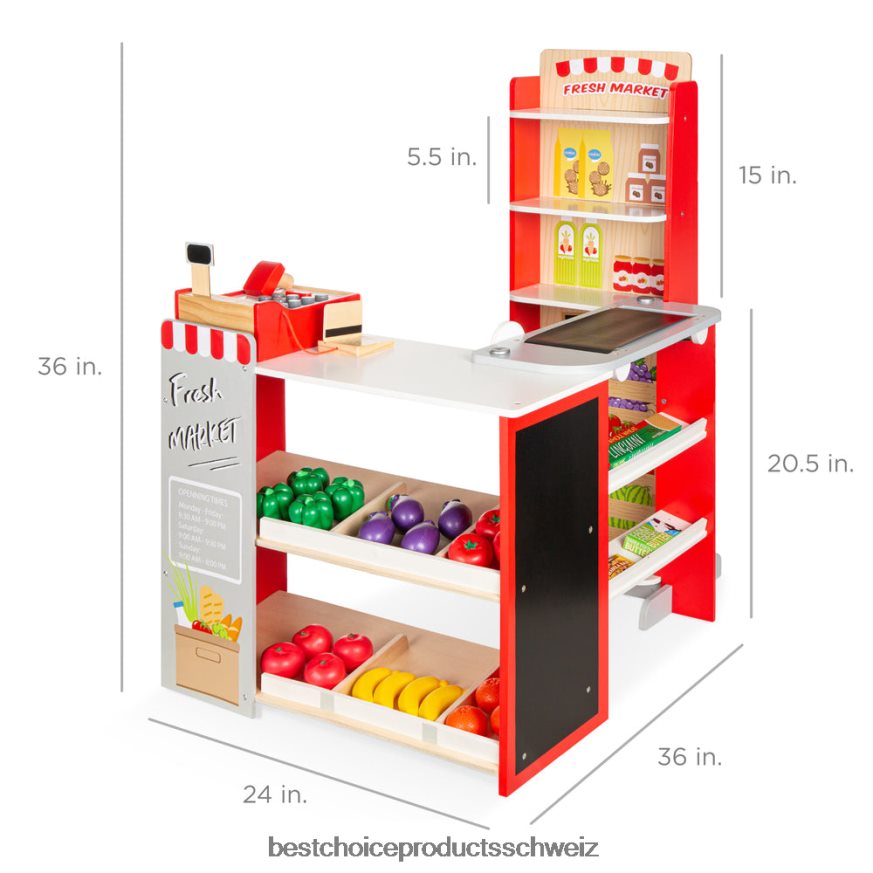 Best Choice Products Kinder tun so, als ob sie ein Spielzeugset im Supermarkt und im Supermarkt mit Zubehör spielen würden Rot 2JD022307