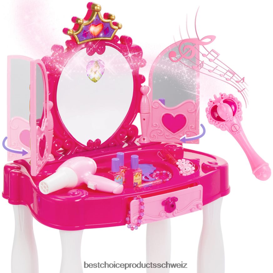 Best Choice Products Prinzessinnen-Kosmetikspiegel für Kinder mit Aux-Kabel, Zauberstab, Haartrockner und Zubehör Rosa 2JD0221031