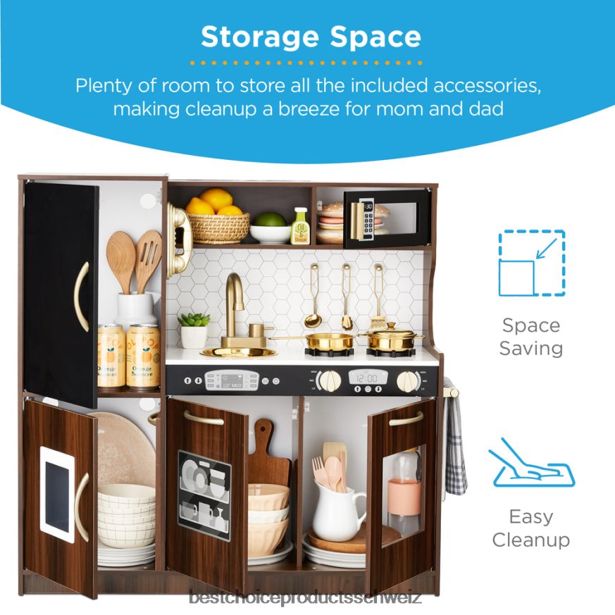 Best Choice Products Rollenspielküche aus Holz für Kinder mit 11 Zubehörteilen Espresso 2JD022294