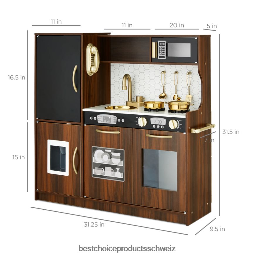 Best Choice Products Rollenspielküche aus Holz für Kinder mit 11 Zubehörteilen Espresso 2JD022294