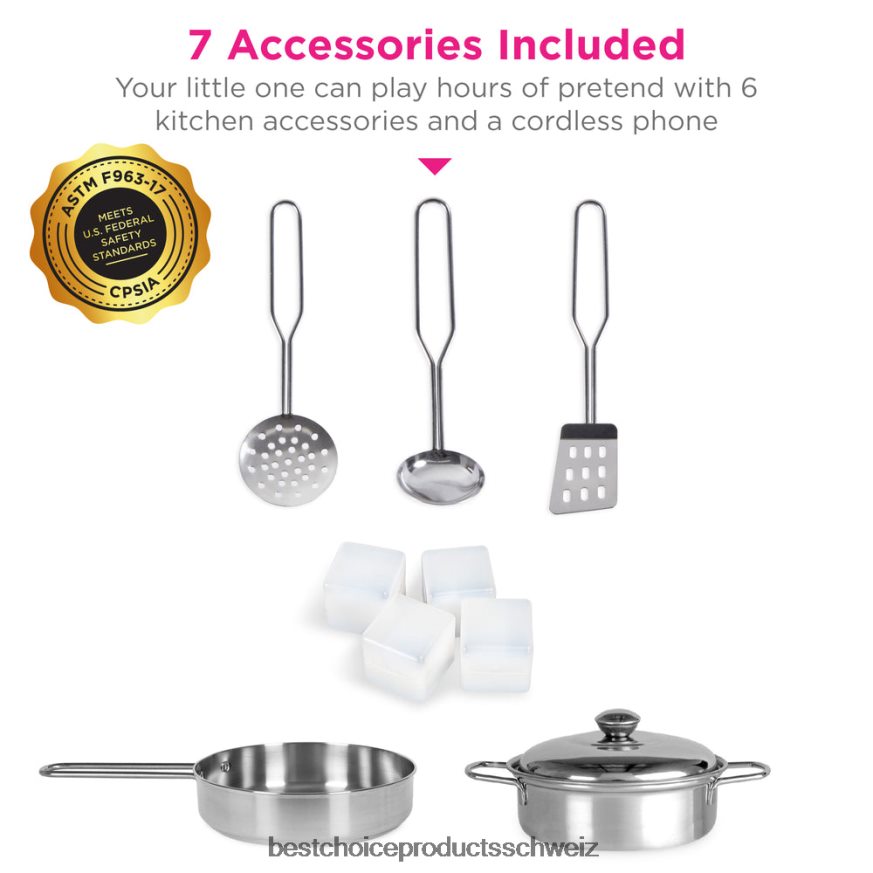 Best Choice Products Rollenspielküche aus Holz für Kinder mit 11 Zubehörteilen Rosa 2JD022291