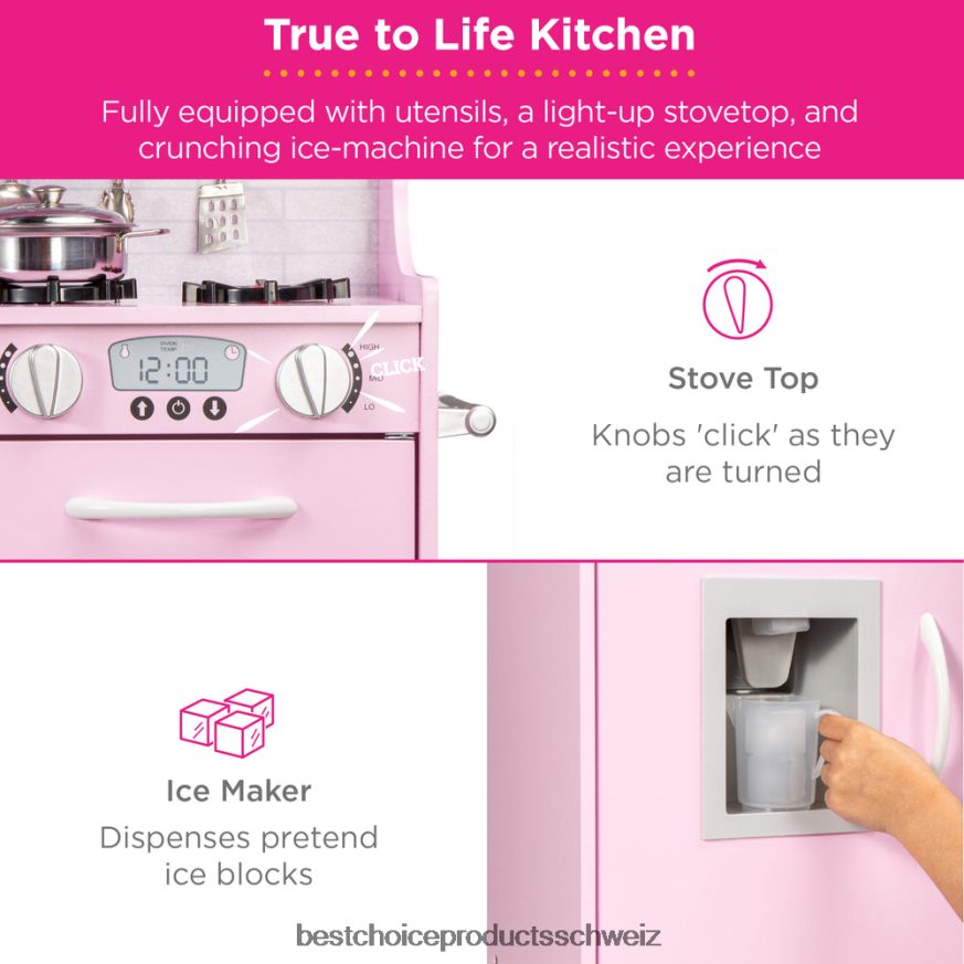 Best Choice Products Rollenspielküche aus Holz für Kinder mit 11 Zubehörteilen Rosa 2JD022291