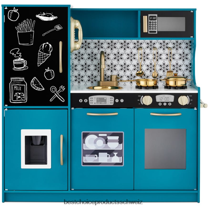 Best Choice Products Rollenspielküche aus Holz für Kinder mit 11 Zubehörteilen blaugrün 2JD022293