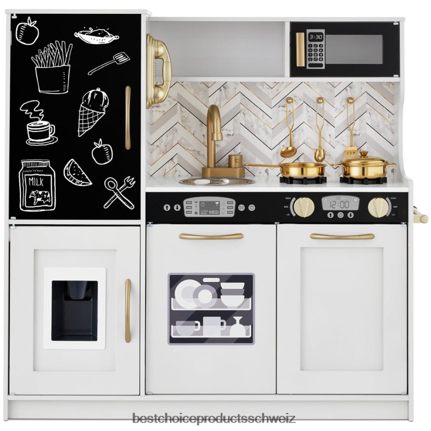 Best Choice Products Rollenspielküche aus Holz für Kinder mit 11 Zubehörteilen weiße Abschrägung 2JD022296