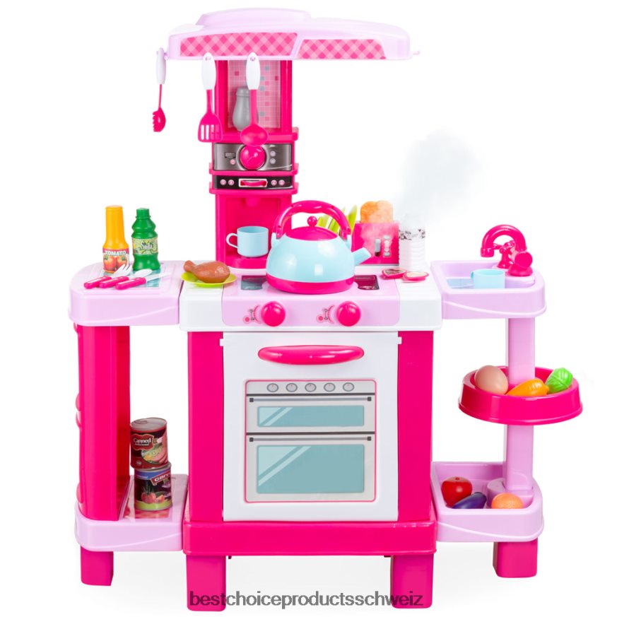 Best Choice Products Rollenspielküchen-Spielzeugset für Kinder mit Wasserdampf-Teekanne Rosa 2JD022285