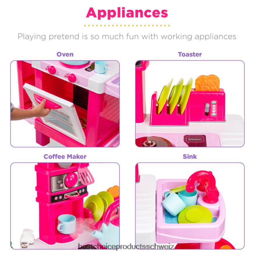 Best Choice Products Rollenspielküchen-Spielzeugset für Kinder mit Wasserdampf-Teekanne Rosa 2JD022285