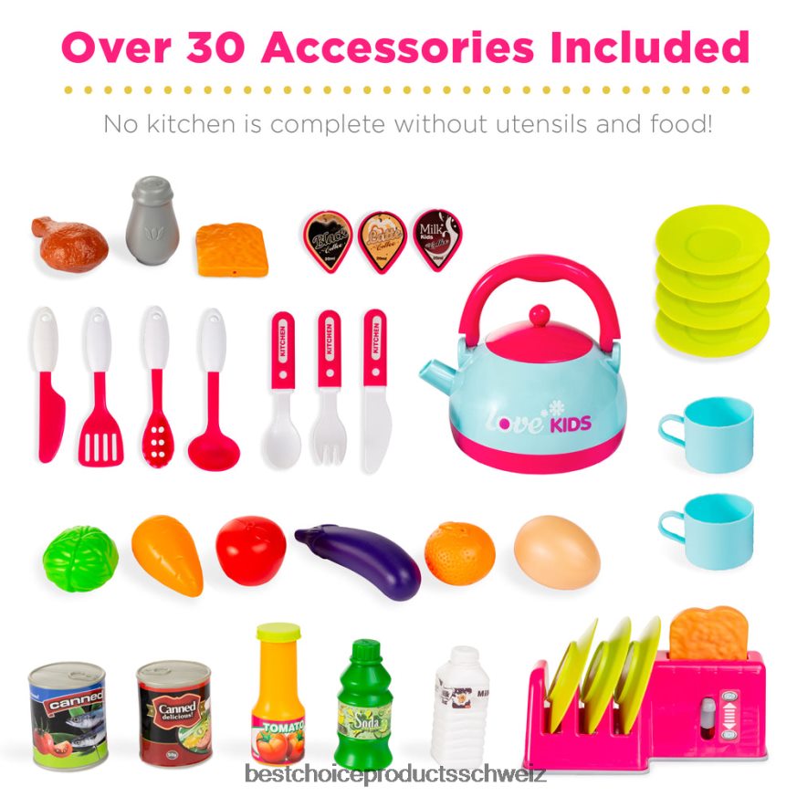 Best Choice Products Rollenspielküchen-Spielzeugset für Kinder mit Wasserdampf-Teekanne Rosa 2JD022285
