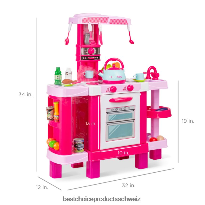 Best Choice Products Rollenspielküchen-Spielzeugset für Kinder mit Wasserdampf-Teekanne Rosa 2JD022285