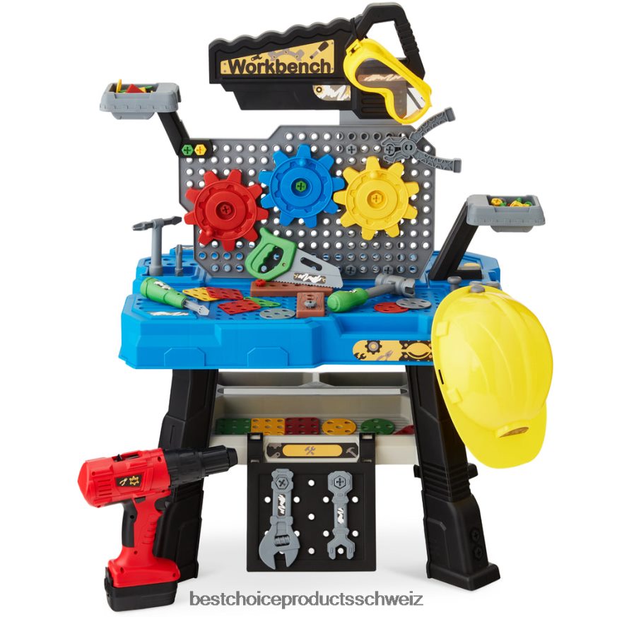 Best Choice Products Rollenspielwerkbank für Kinder, Kinderspielzeugset mit 150 Zubehörteilen Blau 2JD022512