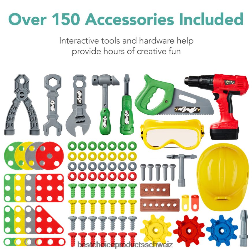 Best Choice Products Rollenspielwerkbank für Kinder, Kinderspielzeugset mit 150 Zubehörteilen Blau 2JD022512