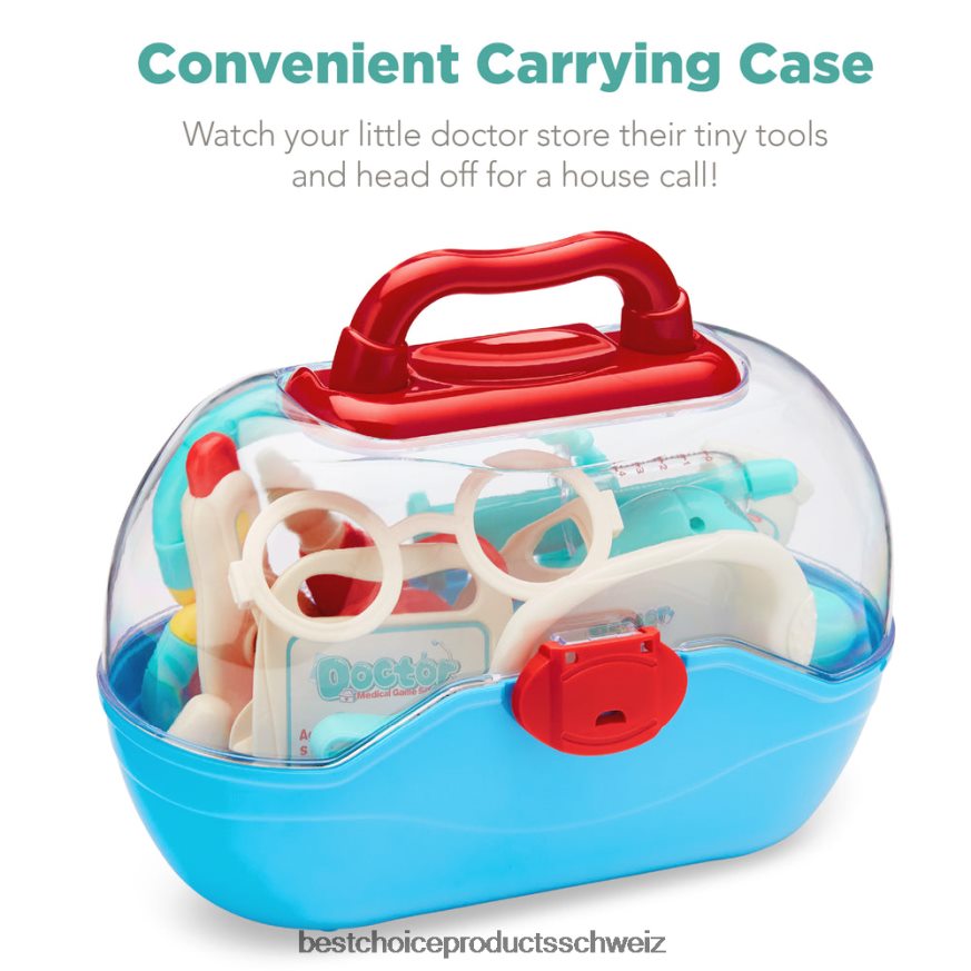 Best Choice Products Spiel-Arztset für Kinder, Jungen und Mädchen mit 18 Zubehörteilen, Arztkittel und Hut mehrfarbig 2JD022284