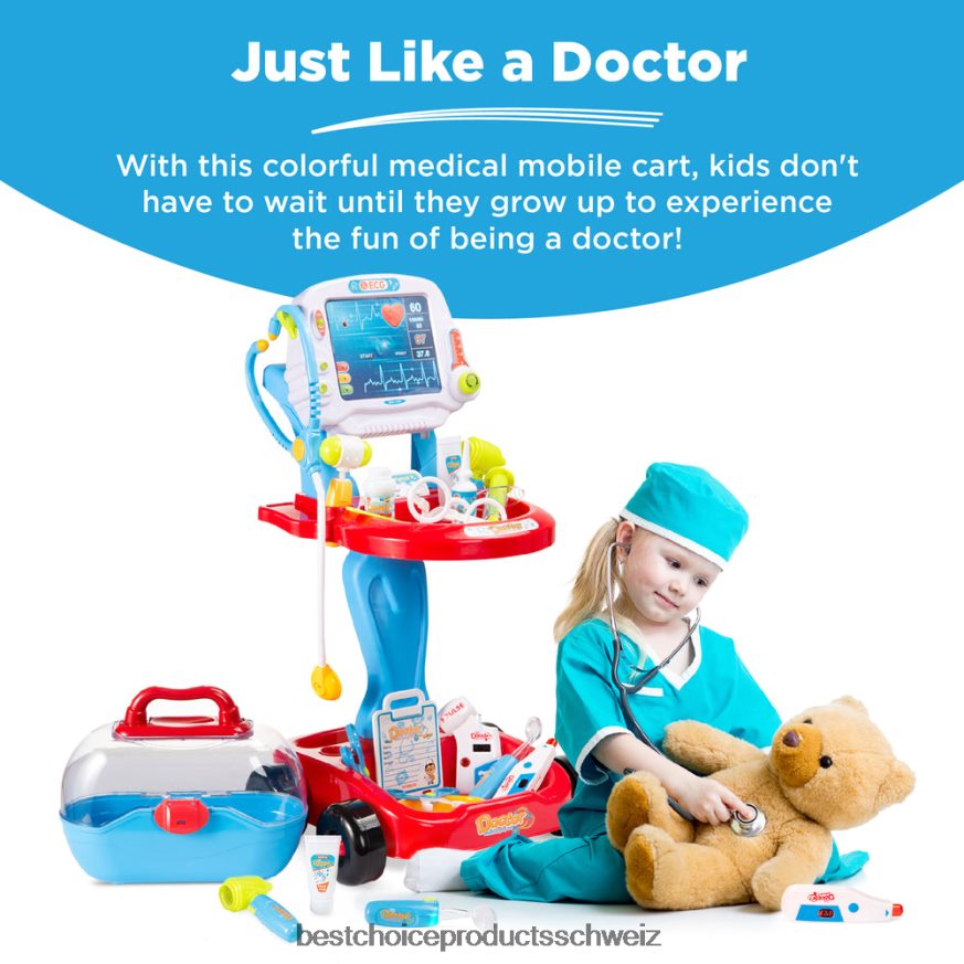 Best Choice Products Spielarzt-Set für Kinder, Jungen und Mädchen mit 17 Zubehörteilen, mobiler Wagen Blau 2JD022272