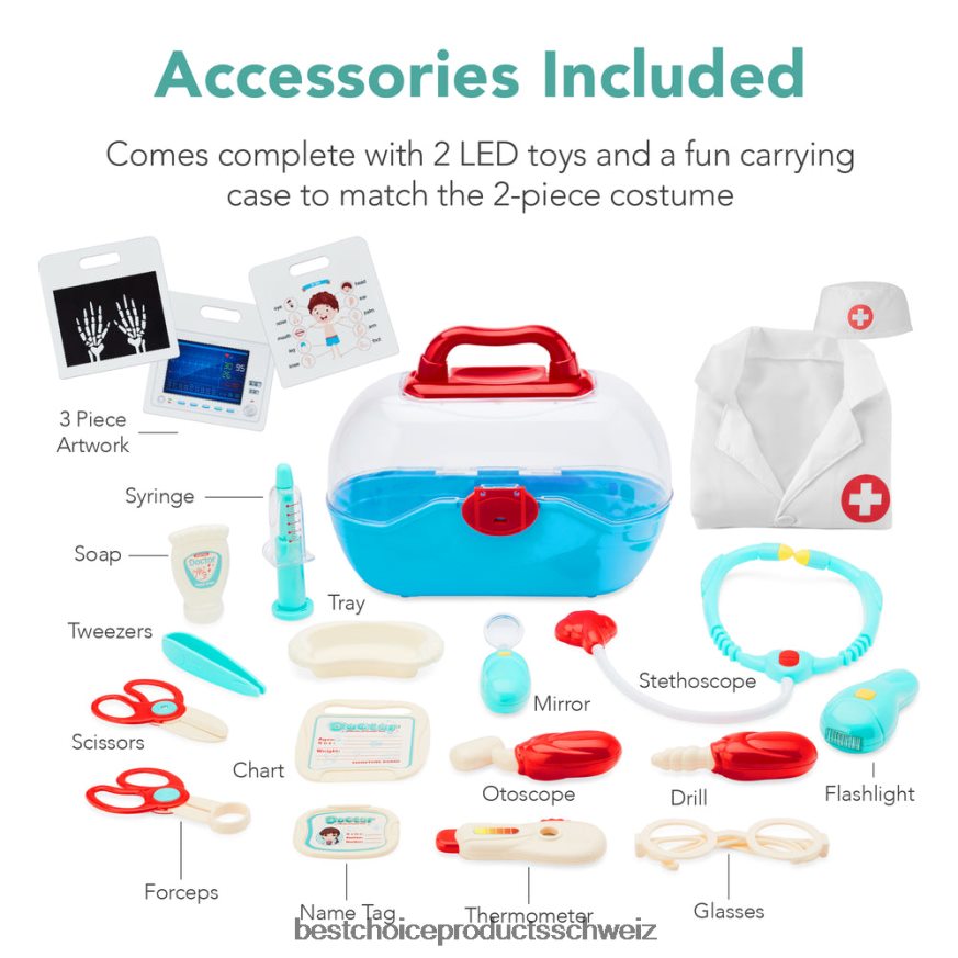 Best Choice Products Stellen Sie sich vor, Sie spielen in der Arztpraxis, Holzspielzeugset für Kinder mit 18 Zubehörteilen Blau 2JD0221021