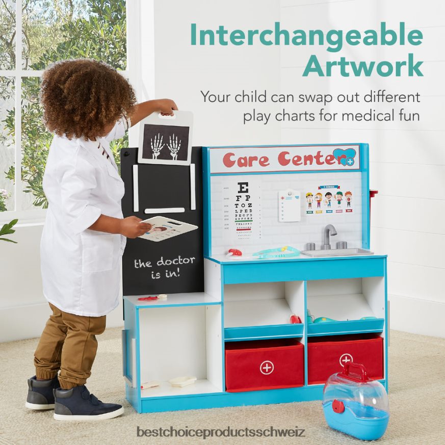 Best Choice Products Stellen Sie sich vor, Sie spielen in der Arztpraxis, Holzspielzeugset für Kinder mit 18 Zubehörteilen Blau 2JD0221021