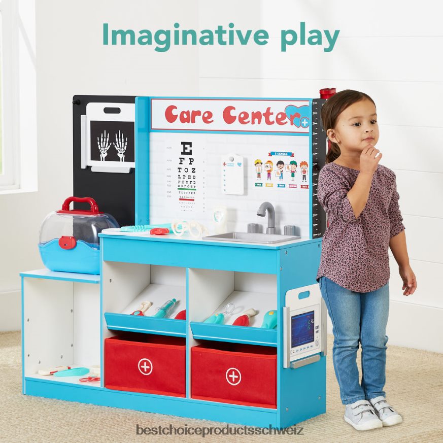 Best Choice Products Stellen Sie sich vor, Sie spielen in der Arztpraxis, Holzspielzeugset für Kinder mit 18 Zubehörteilen Blau 2JD0221021