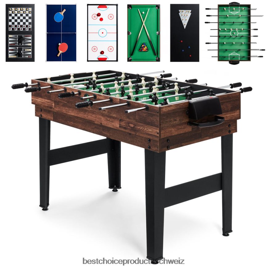 Best Choice Products 10-in-1-Kombi-Spieltischset mit Billard, Tischfußball, Tischtennis und Schach dunkles Holz 2JD022271