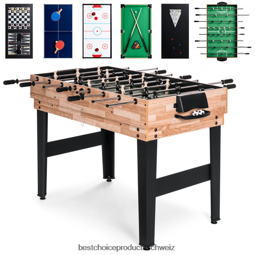 Best Choice Products 10-in-1-Kombi-Spieltischset mit Billard, Tischfußball, Tischtennis und Schach natürlich 2JD022270