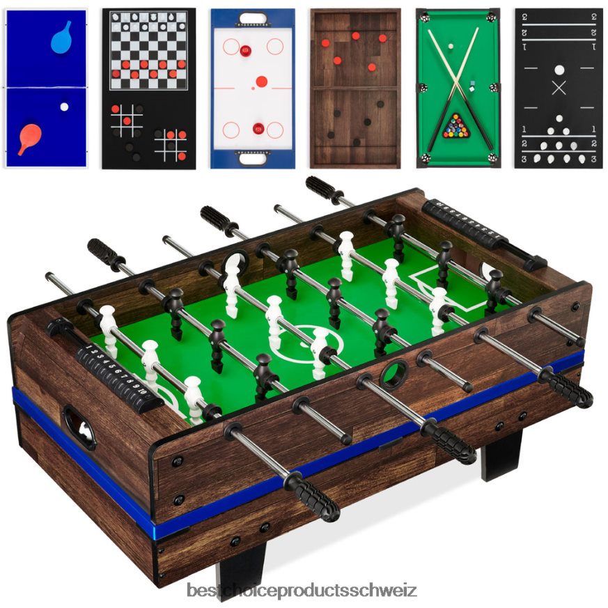 Best Choice Products 11-in-1-Kombispielset mit Tischtennis, Tischfußball, Airhockey und 5 Aufbewahrungstaschen dunkles Holz 2JD0221011