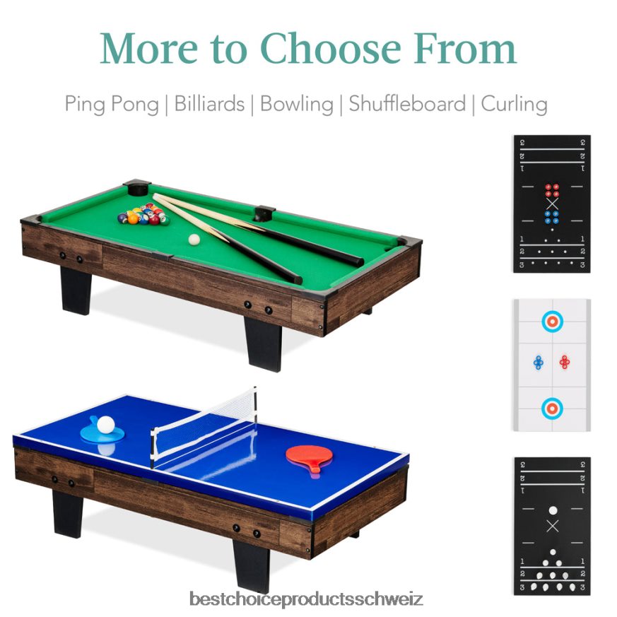 Best Choice Products 11-in-1-Kombispielset mit Tischtennis, Tischfußball, Airhockey und 5 Aufbewahrungstaschen dunkles Holz 2JD0221011
