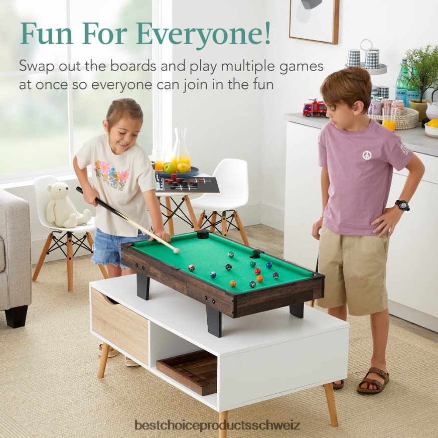 Best Choice Products 11-in-1-Kombispielset mit Tischtennis, Tischfußball, Airhockey und 5 Aufbewahrungstaschen dunkles Holz 2JD0221011