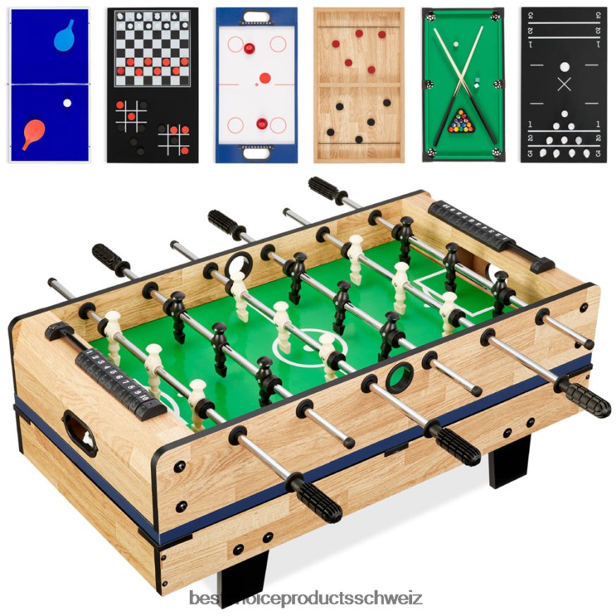 Best Choice Products 11-in-1-Kombispielset mit Tischtennis, Tischfußball, Airhockey und 5 Aufbewahrungstaschen helles Holz 2JD0221010