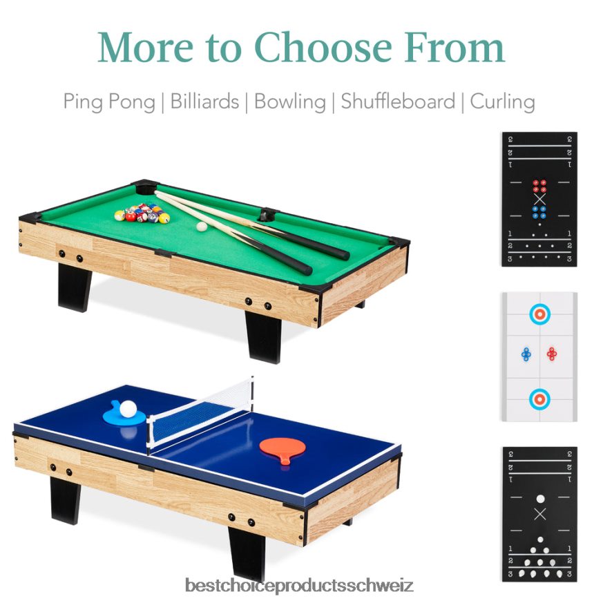Best Choice Products 11-in-1-Kombispielset mit Tischtennis, Tischfußball, Airhockey und 5 Aufbewahrungstaschen helles Holz 2JD0221010