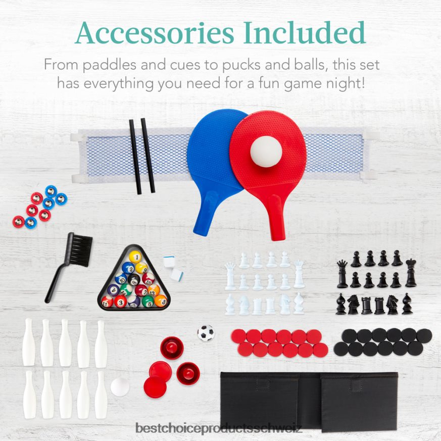 Best Choice Products 11-in-1-Kombispielset mit Tischtennis, Tischfußball, Airhockey und 5 Aufbewahrungstaschen helles Holz 2JD0221010