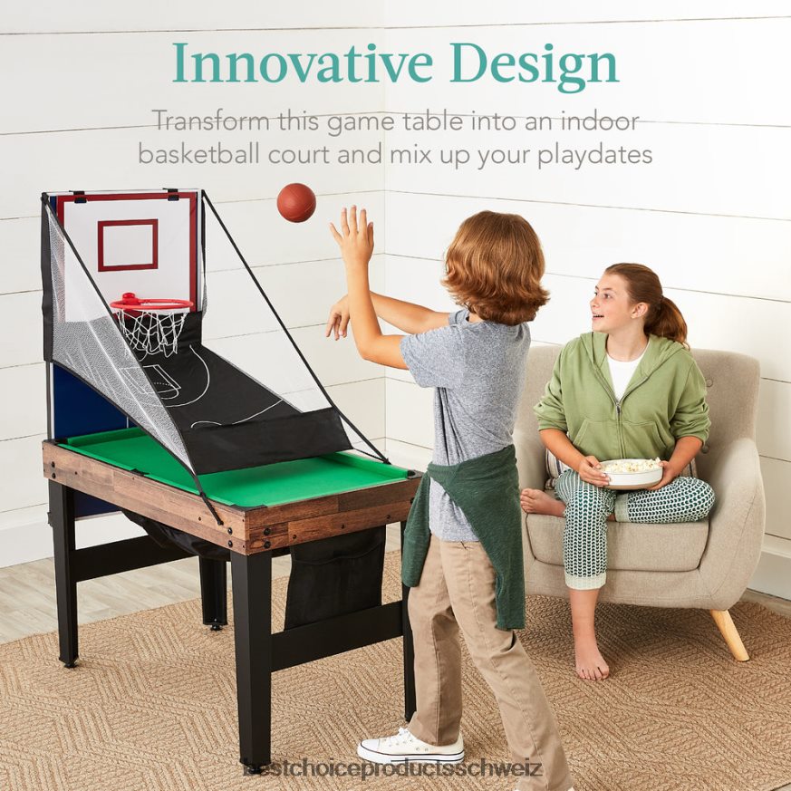 Best Choice Products 13-in-1-Kombi-Spieltischset mit Tischtennis, Tischfußball, Basketball und Airhockey dunkelbraun 2JD022286