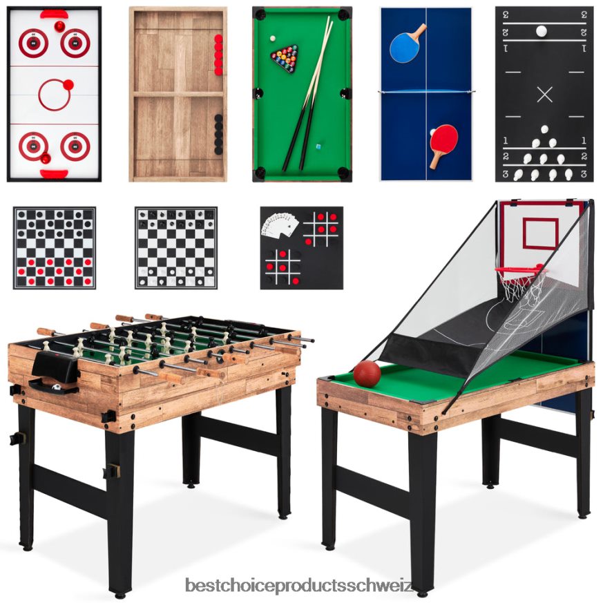 Best Choice Products 13-in-1-Kombi-Spieltischset mit Tischtennis, Tischfußball, Basketball und Airhockey natürlich 2JD022287
