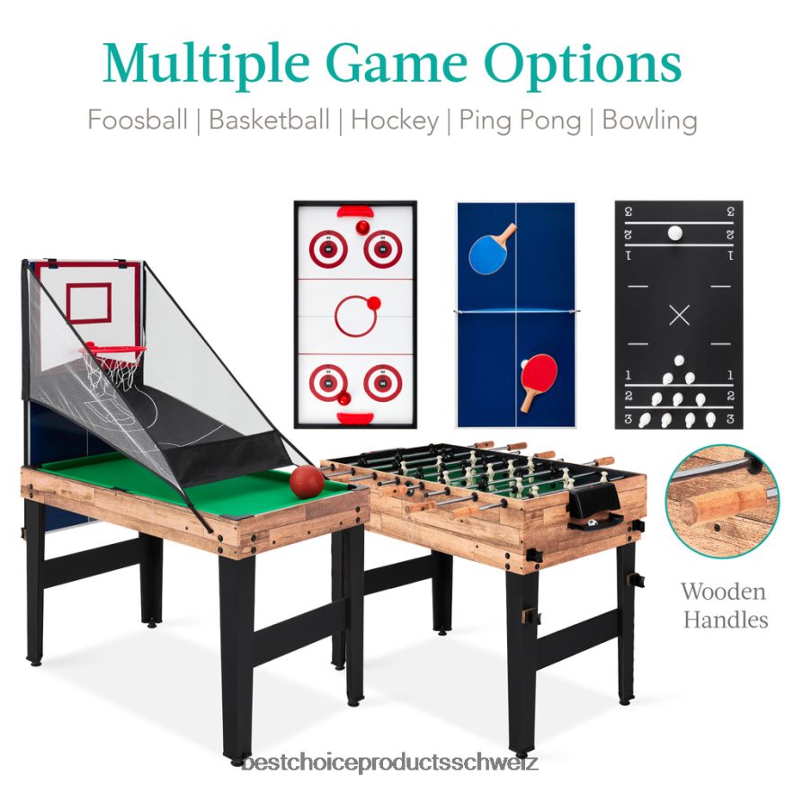Best Choice Products 13-in-1-Kombi-Spieltischset mit Tischtennis, Tischfußball, Basketball und Airhockey natürlich 2JD022287