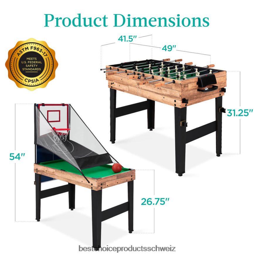 Best Choice Products 13-in-1-Kombi-Spieltischset mit Tischtennis, Tischfußball, Basketball und Airhockey natürlich 2JD022287