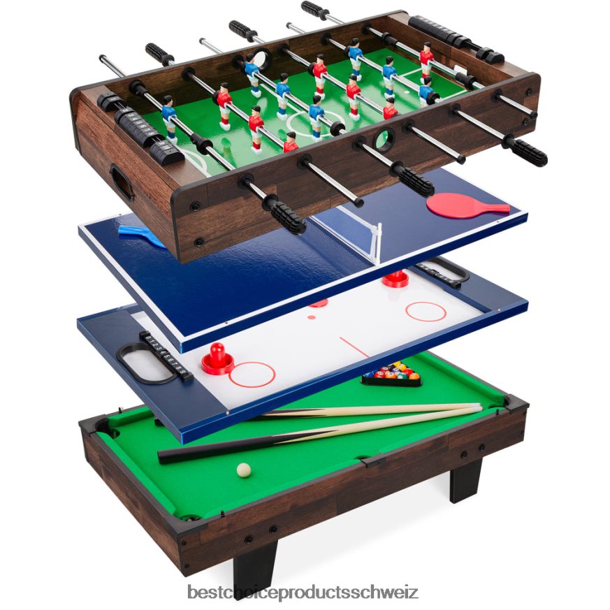Best Choice Products 4-in-1-Multispieltischset mit Airhockey, Tischtennis, Billard und Tischfußball dunkles Holz 2JD022547