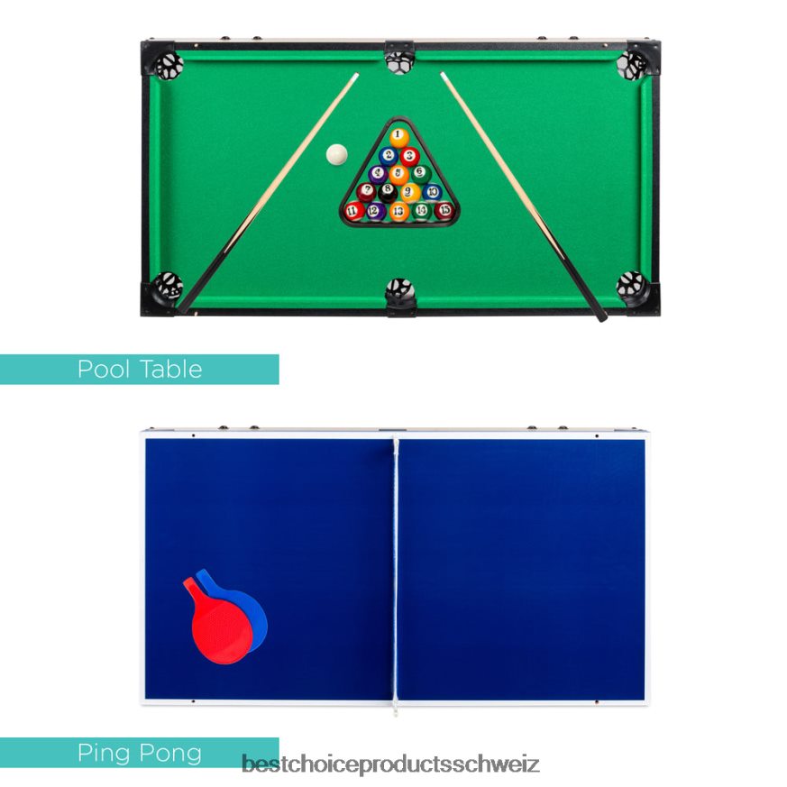 Best Choice Products 4-in-1-Multispieltischset mit Airhockey, Tischtennis, Billard und Tischfußball dunkles Holz 2JD022547