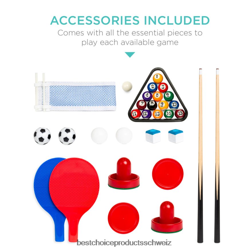 Best Choice Products 4-in-1-Multispieltischset mit Airhockey, Tischtennis, Billard und Tischfußball dunkles Holz 2JD022547