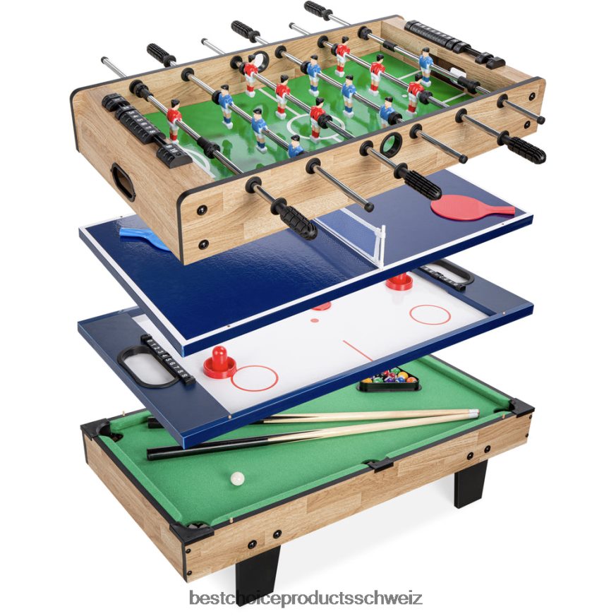 Best Choice Products 4-in-1-Multispieltischset mit Airhockey, Tischtennis, Billard und Tischfußball natürlich 2JD022546