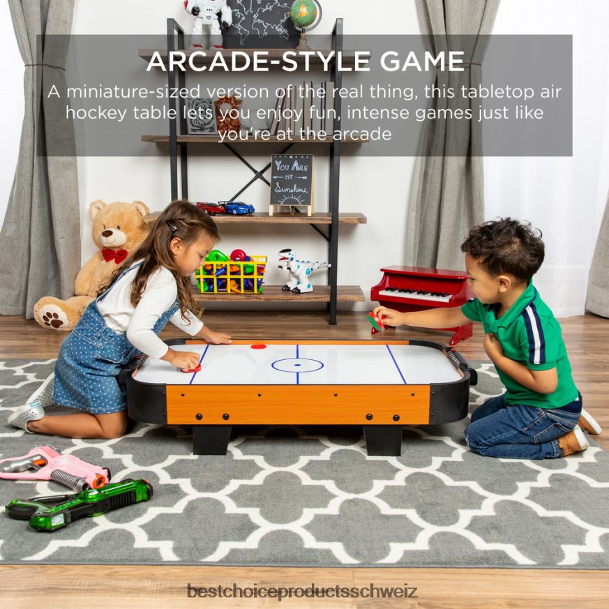 Best Choice Products Tisch-Airhockey-Arcade-Spieltisch mit 2 Pucks und 2 Strikern Weiß 2JD022279